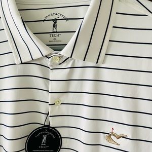 Men’s New white with blue stripe Fairway & Greene golf shirt XL.